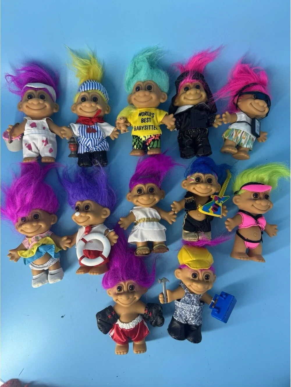 12 Vintage Russ Troll Dolls 5” 1990s Lot Costumes Accessories Neon Hair